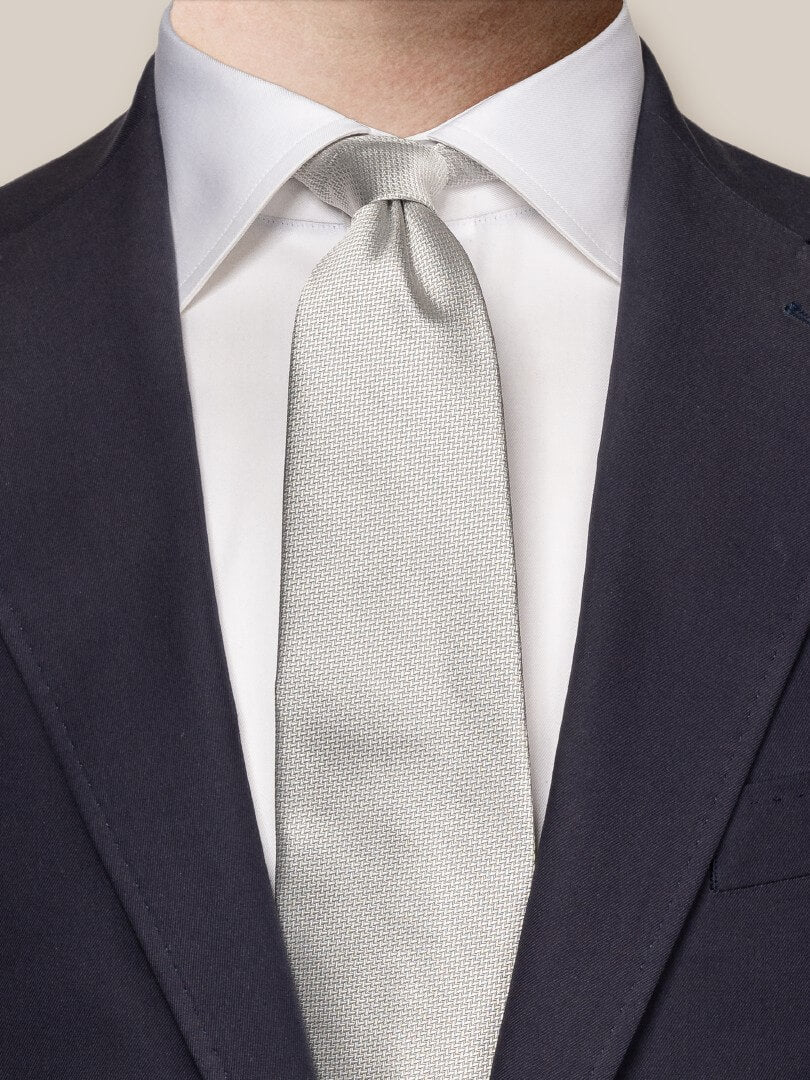 Silver Herringbone Woven Silk Tie