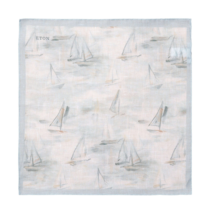 Mid Grey Sailboat Linen Pocket Square