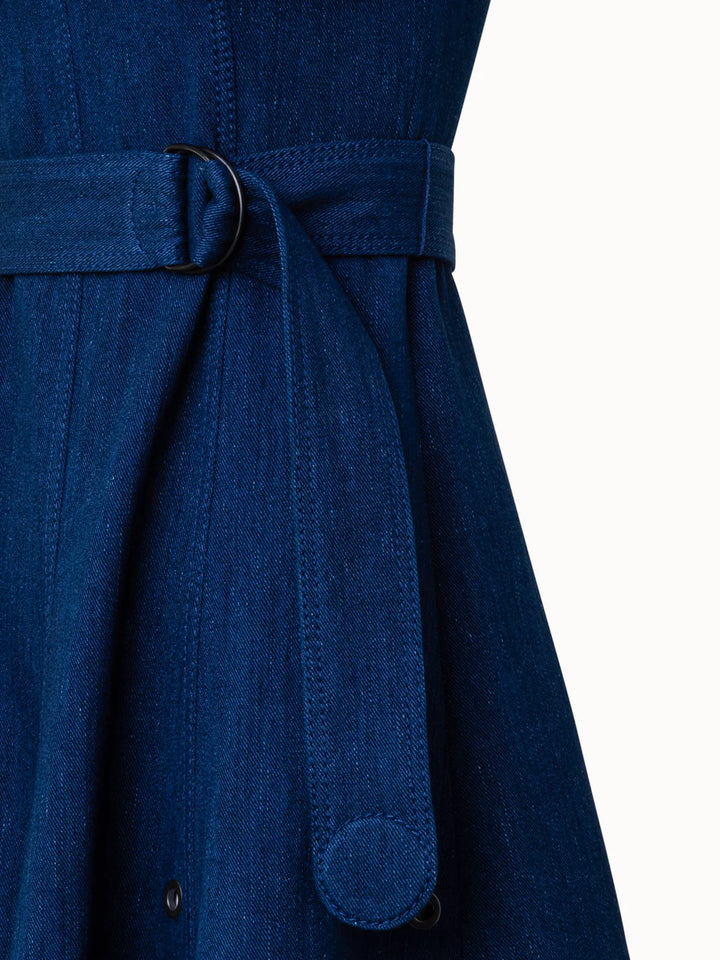 Cotton Denim Stretch A-Line Dress with Eyelet Details