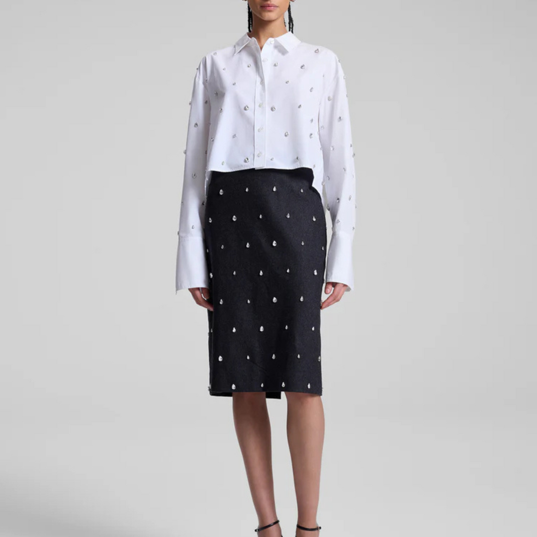 Mackie Embellished Cropped Cotton Shirt - White