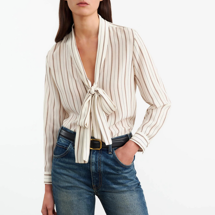 ANGELIQUE SILK BLOUSE in BRANDY STRIPES