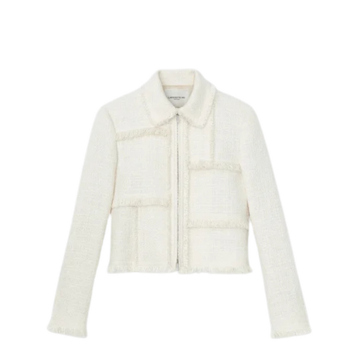 Bouclé Tweed Hand-Fringed Patchwork Cropped Jacket