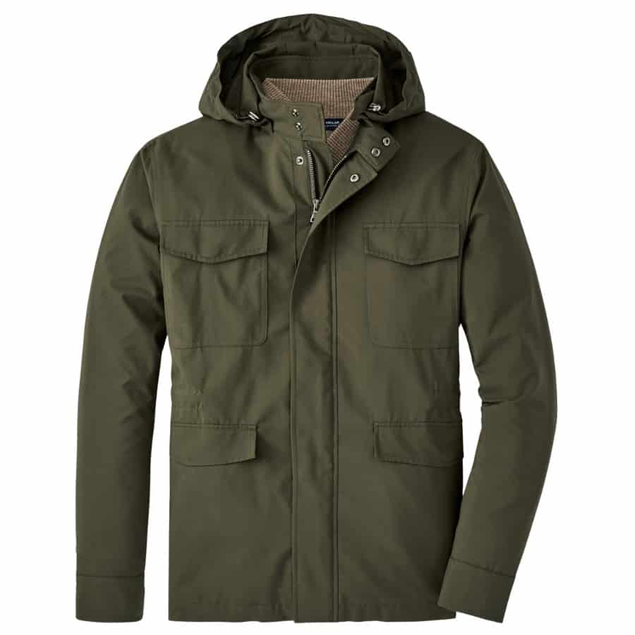 An icon of luxury innovation, our timeless safari jacket is crafted from a specially engineered Italian fabric that’s wind and water-resistant with natural stretch. A wrinkle-resistant, packable design incorporating a wide range of pockets makes it perfect for travel, while a low-profile hood can be rolled into a zippered pouch along the neckline.