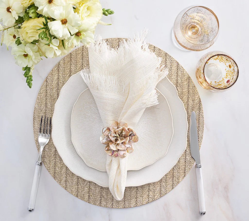 Fringe Napkin in White and Gold