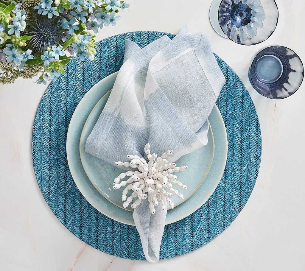 Watercolor Stripe Napkin in White and Blue