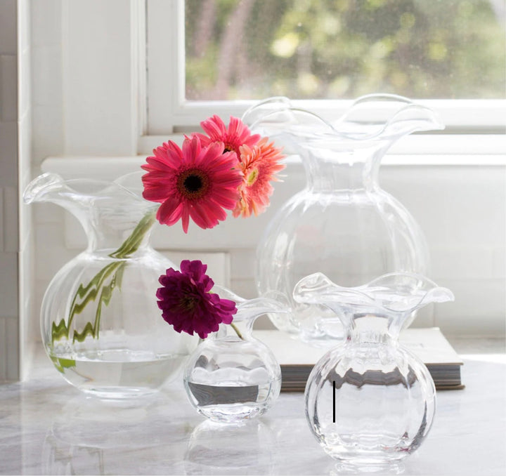 Hibiscus Glass Clear Medium Fluted Vase