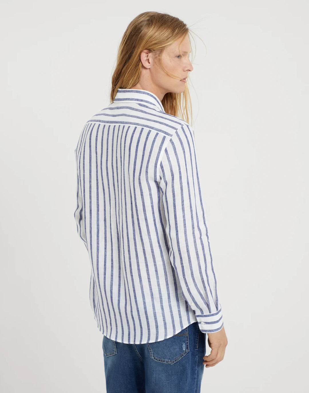 Linen Stripe Spread Collar Shirt