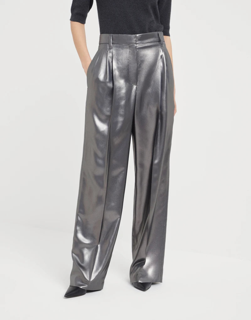 Metallic Fluid Silk Pants