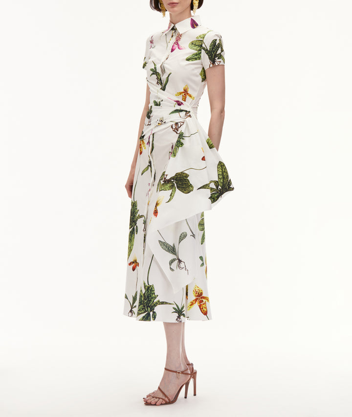 Cap Sleeve Orchids Poplin Dress