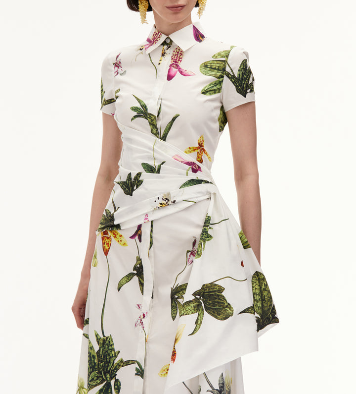 Cap Sleeve Orchids Poplin Dress