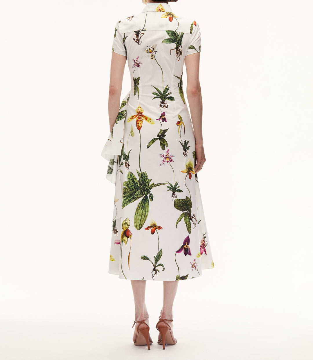 Cap Sleeve Orchids Poplin Dress