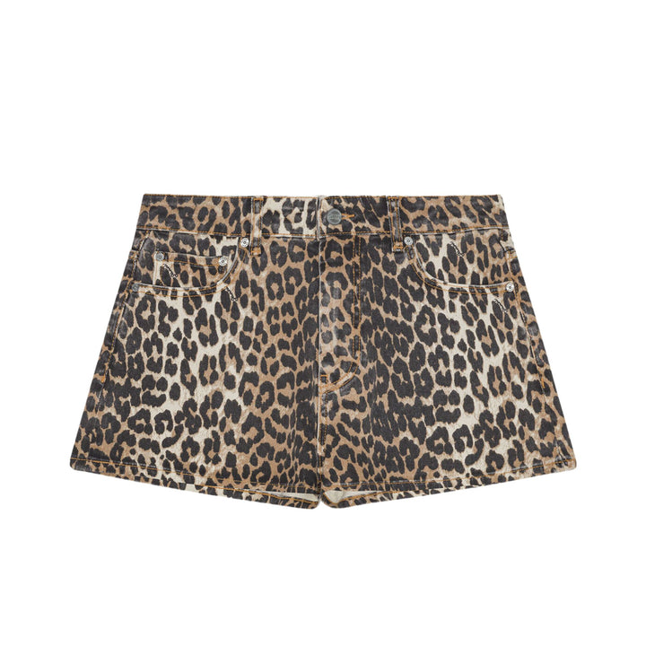 Print Denim Hotpants - Leopard