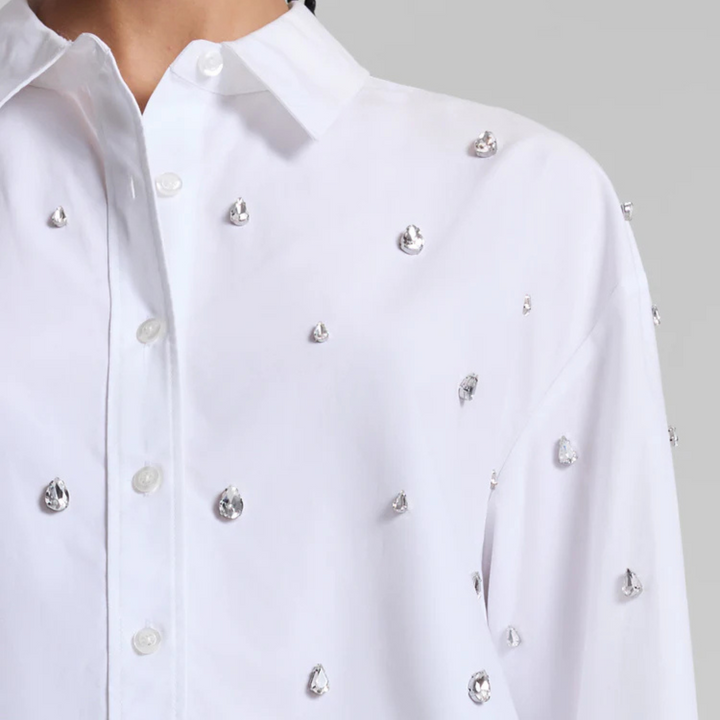 Mackie Embellished Cropped Cotton Shirt - White