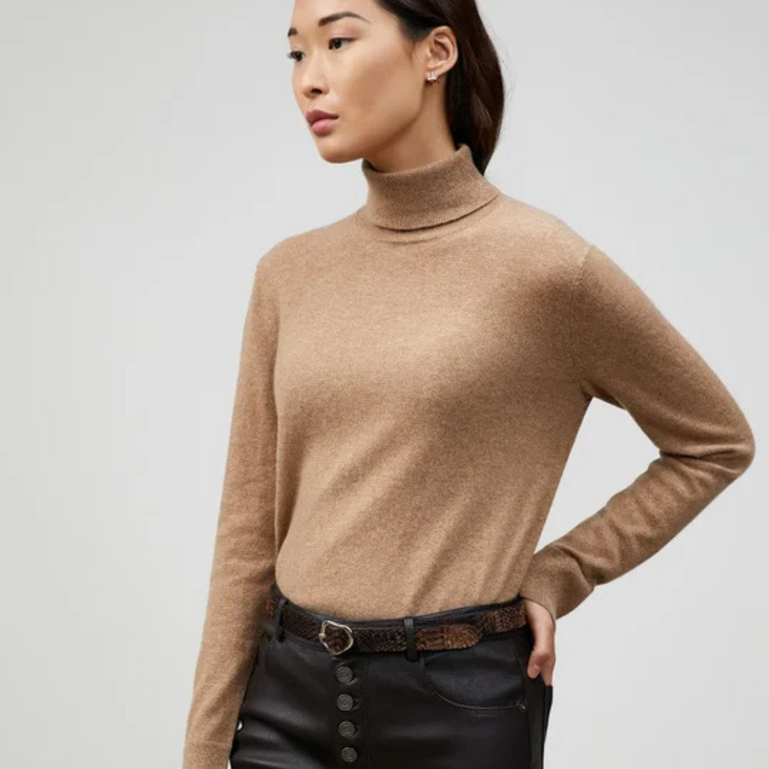 Cashmere Turtleneck Sweater in Cammello Melange