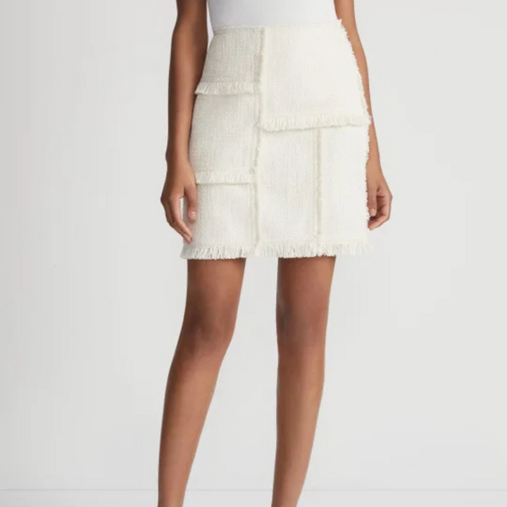 Bouclé Tweed Hand-Fringed Patchwork Mini Skirt