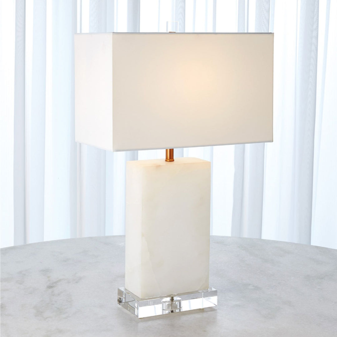 Alabaster Rectangular Table Lamp in Brass