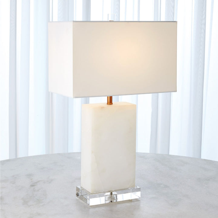 Alabaster Rectangular Table Lamp in Brass