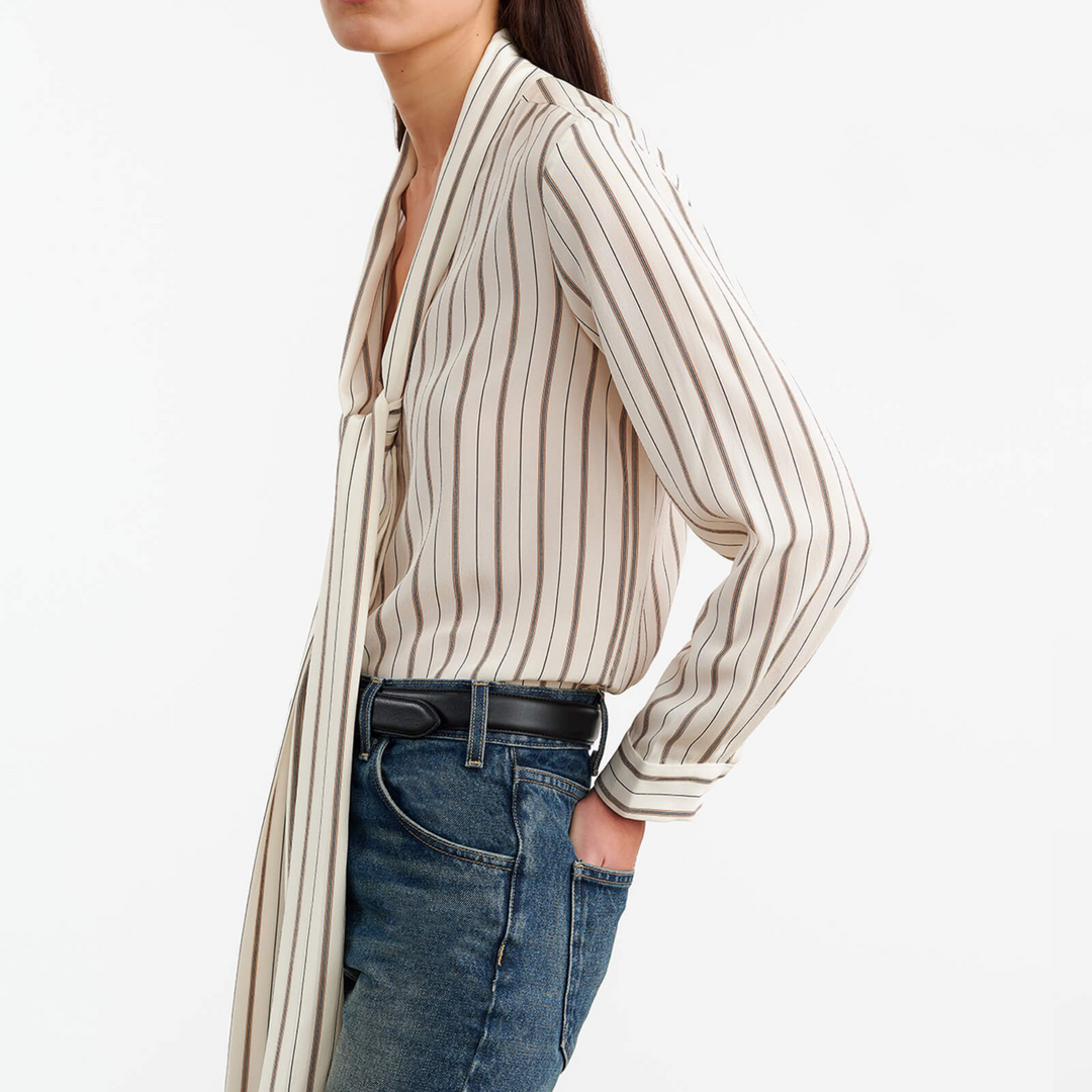 ANGELIQUE SILK BLOUSE in BRANDY STRIPES