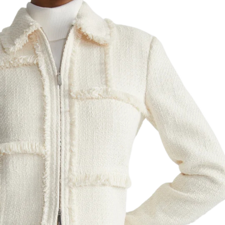 Bouclé Tweed Hand-Fringed Patchwork Cropped Jacket