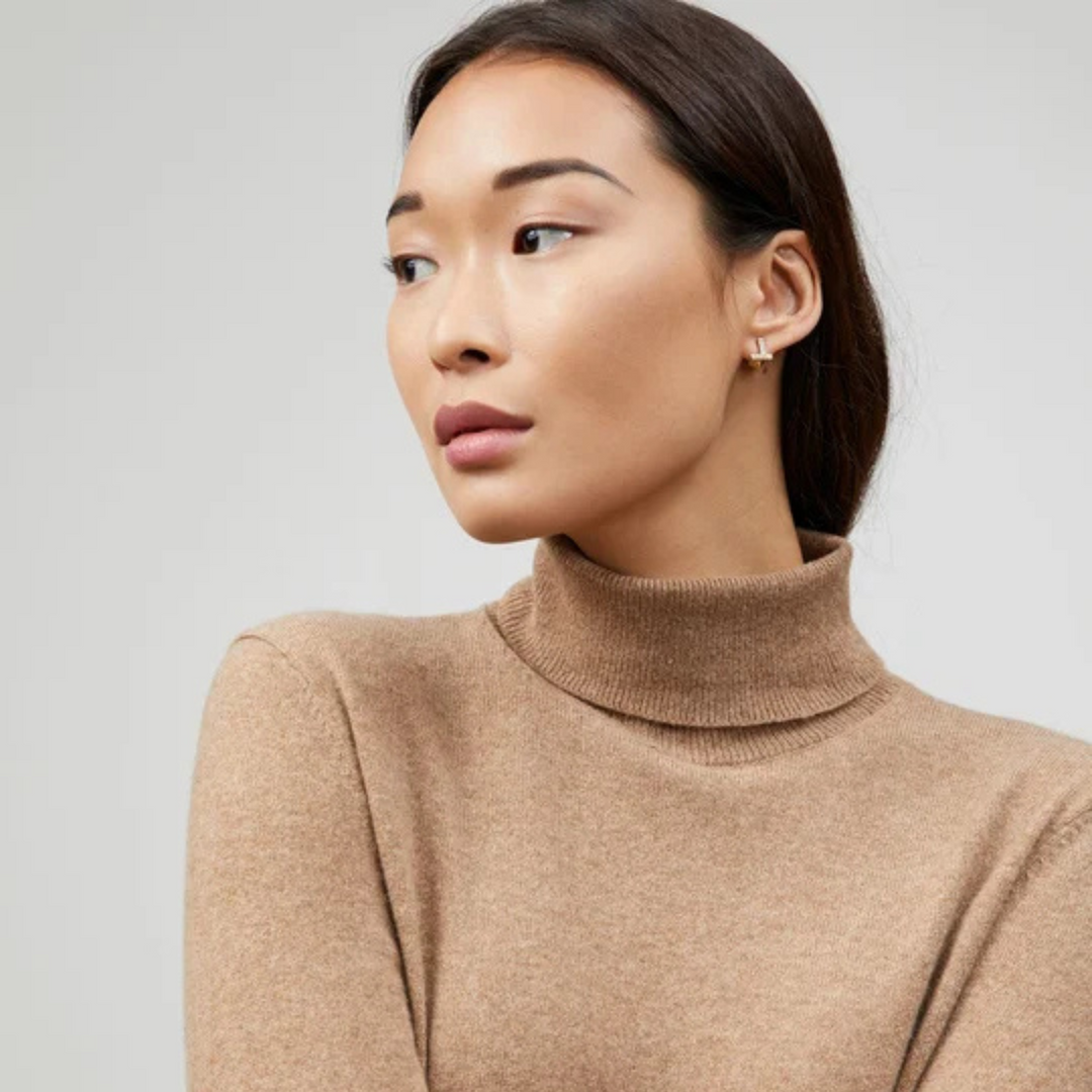 Cashmere Turtleneck Sweater in Cammello Melange