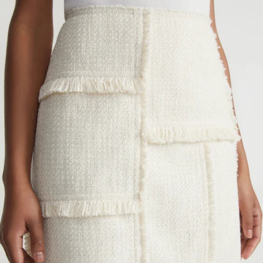 Bouclé Tweed Hand-Fringed Patchwork Mini Skirt