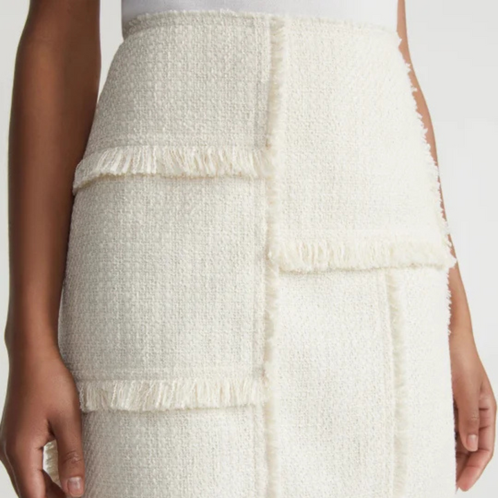 Bouclé Tweed Hand-Fringed Patchwork Mini Skirt