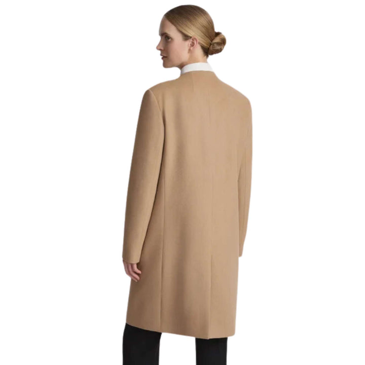 Collarless V-Neck Coat - Natural - M