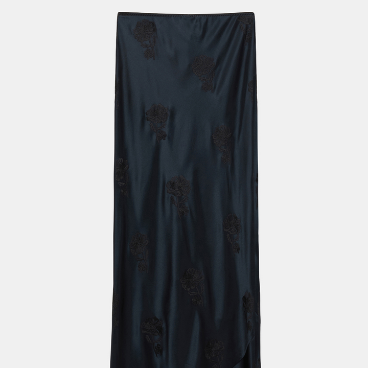 SENSE OF SHINE II skirt - satin embroidery navy/black