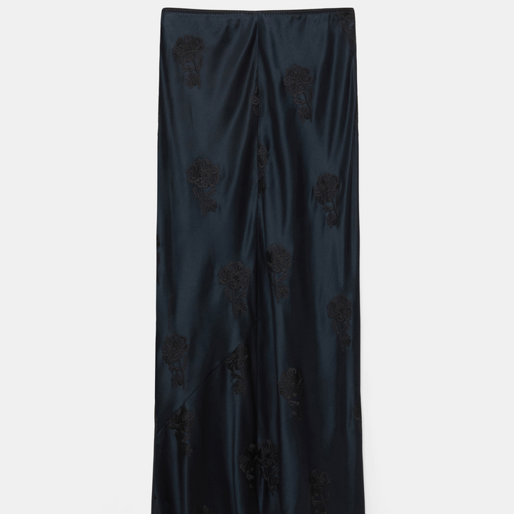 SENSE OF SHINE II skirt - satin embroidery navy/black