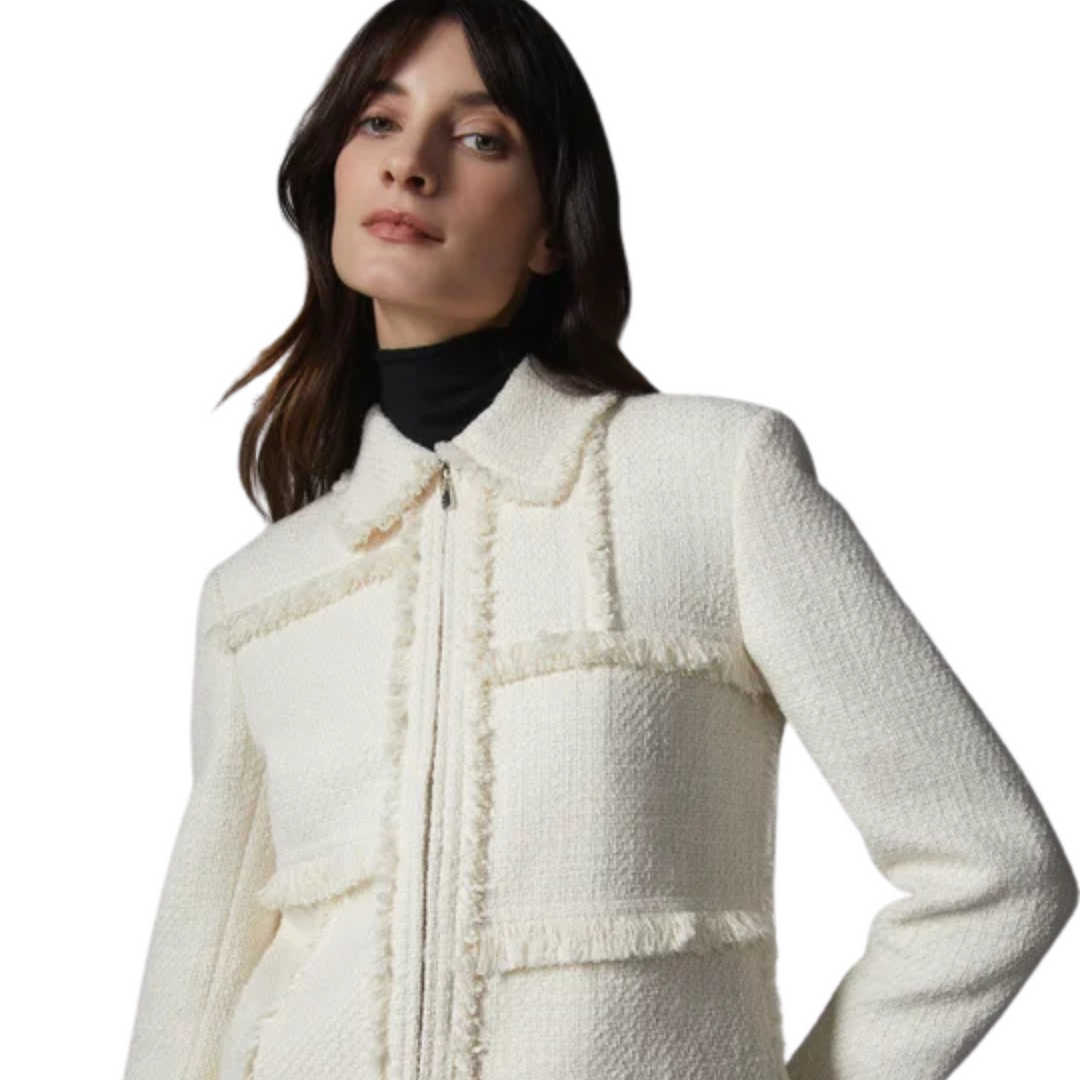 Bouclé Tweed Hand-Fringed Patchwork Cropped Jacket