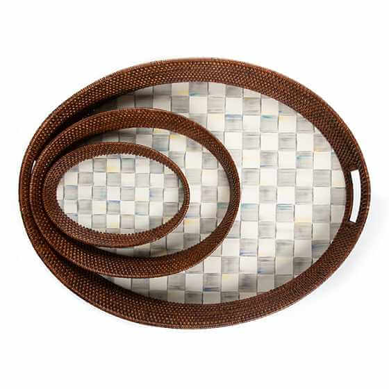 Sterling Check Rattan &#038; Enamel Party Tray