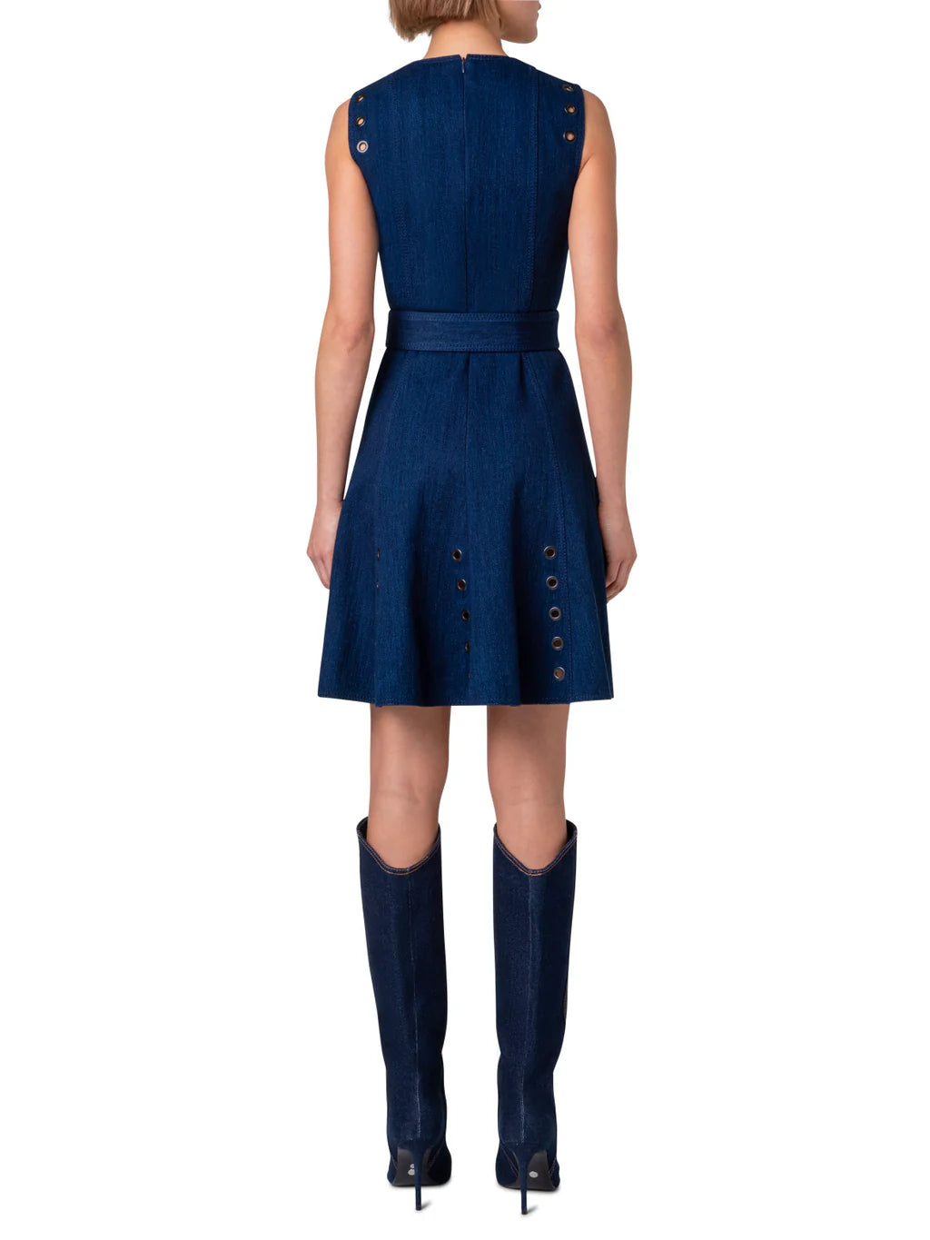 Cotton Denim Stretch A-Line Dress with Eyelet Details