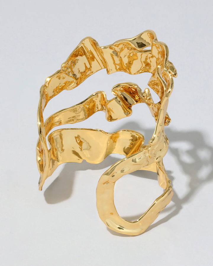 Brut Gold Scuptural Ribbon Wide Cuff Bracelet