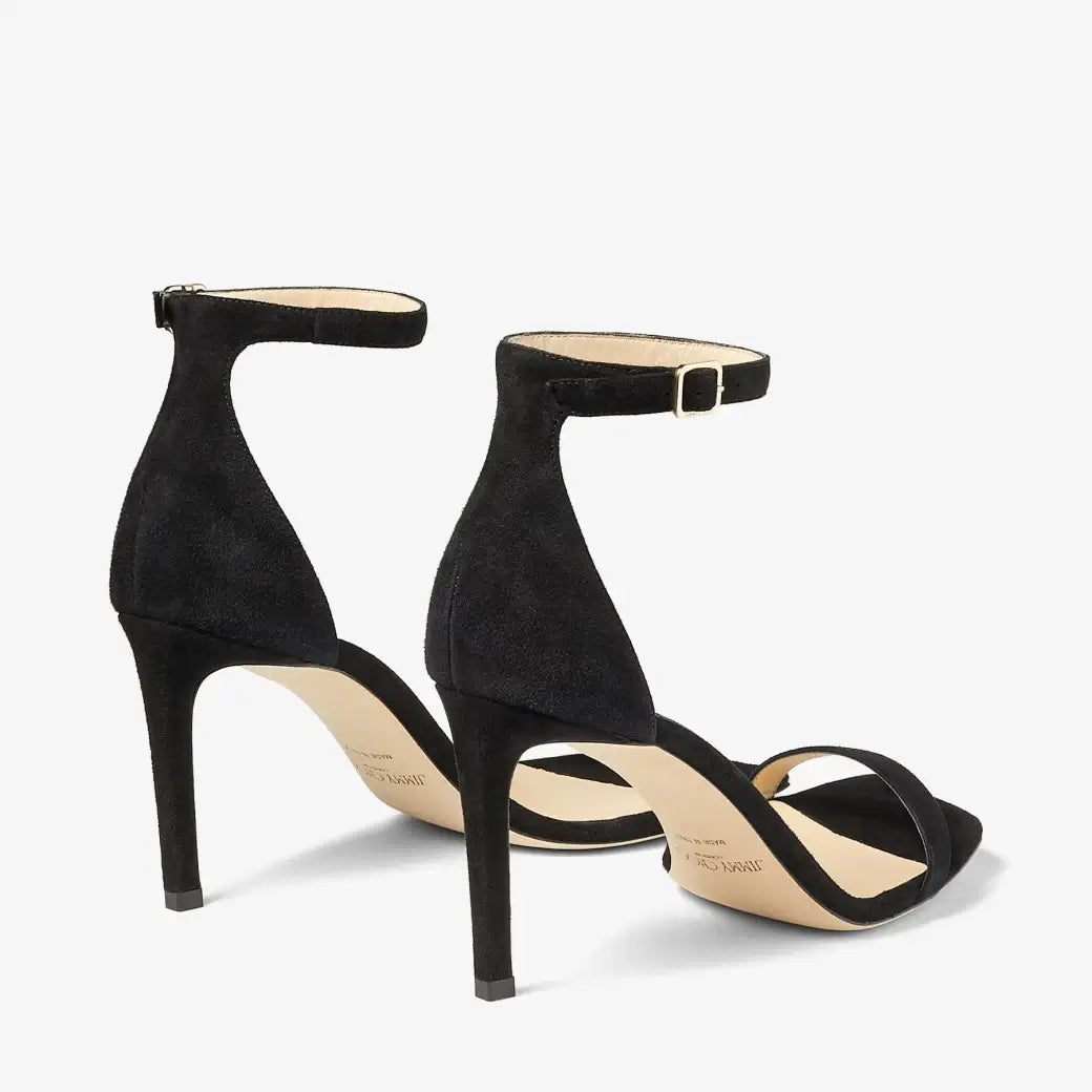 Heeled Sandal in Black Suede