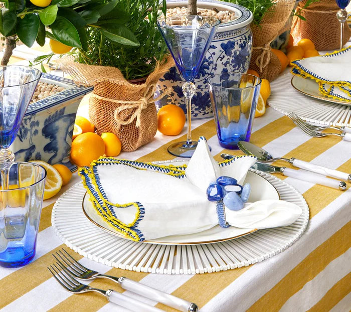 Knotted Edge Napkins - Blue & Yellow