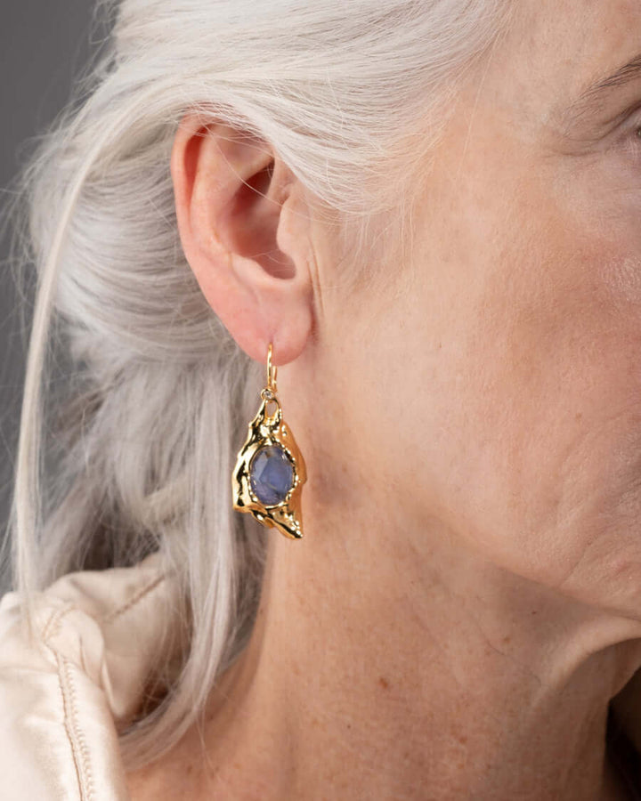 Brut Gold Sodalite Wire Earring