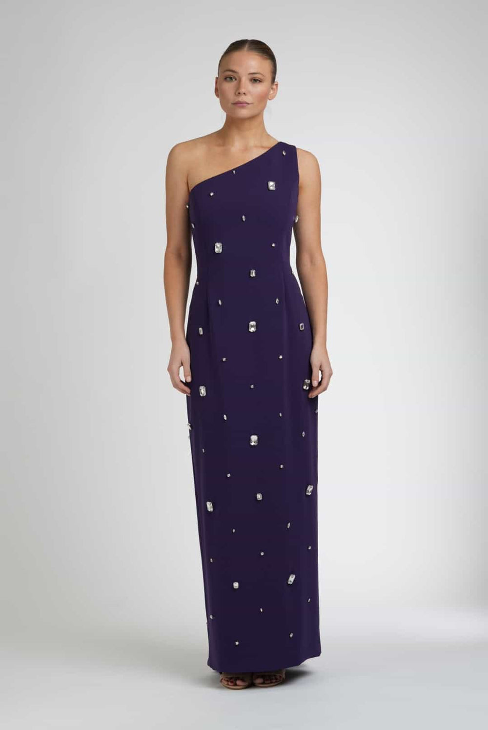 One shoulder purple gown