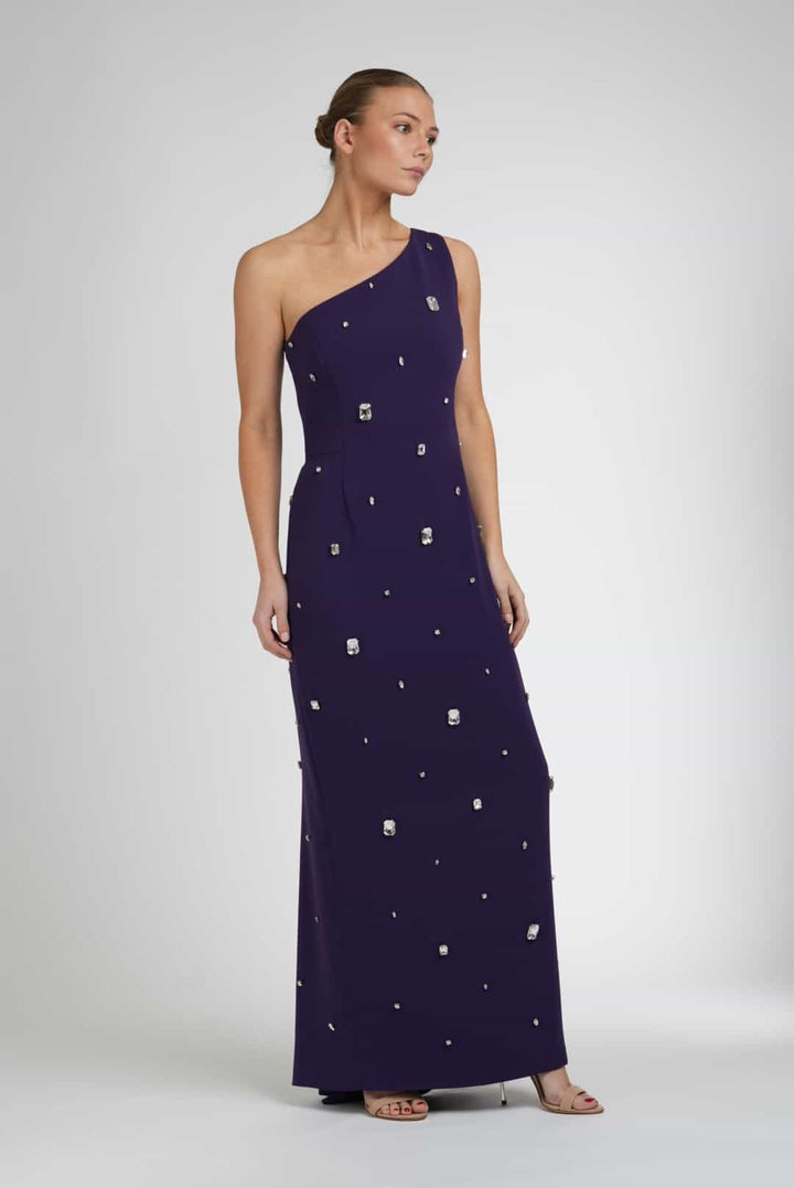 One shoulder purple gown