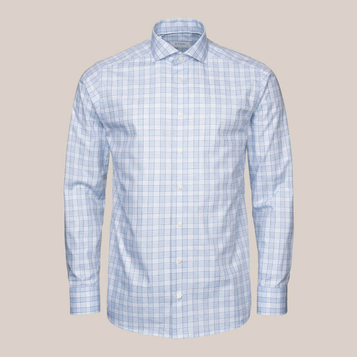 Light Blue Melange Plaid Fine Twill Shirt