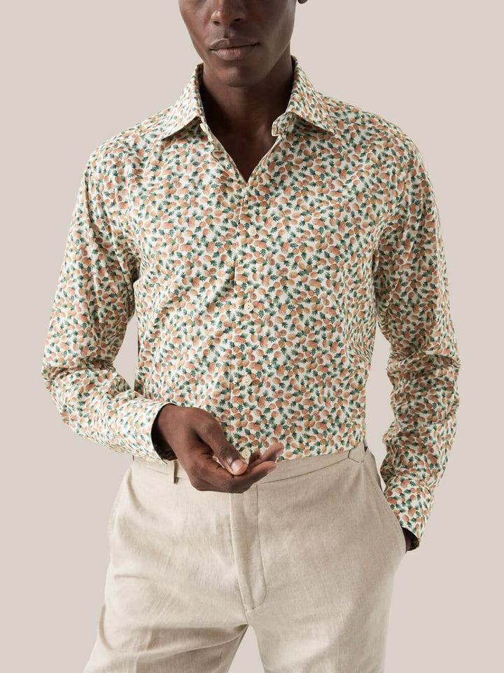 Orange Pineapple Cotton Tencel Print Shirt