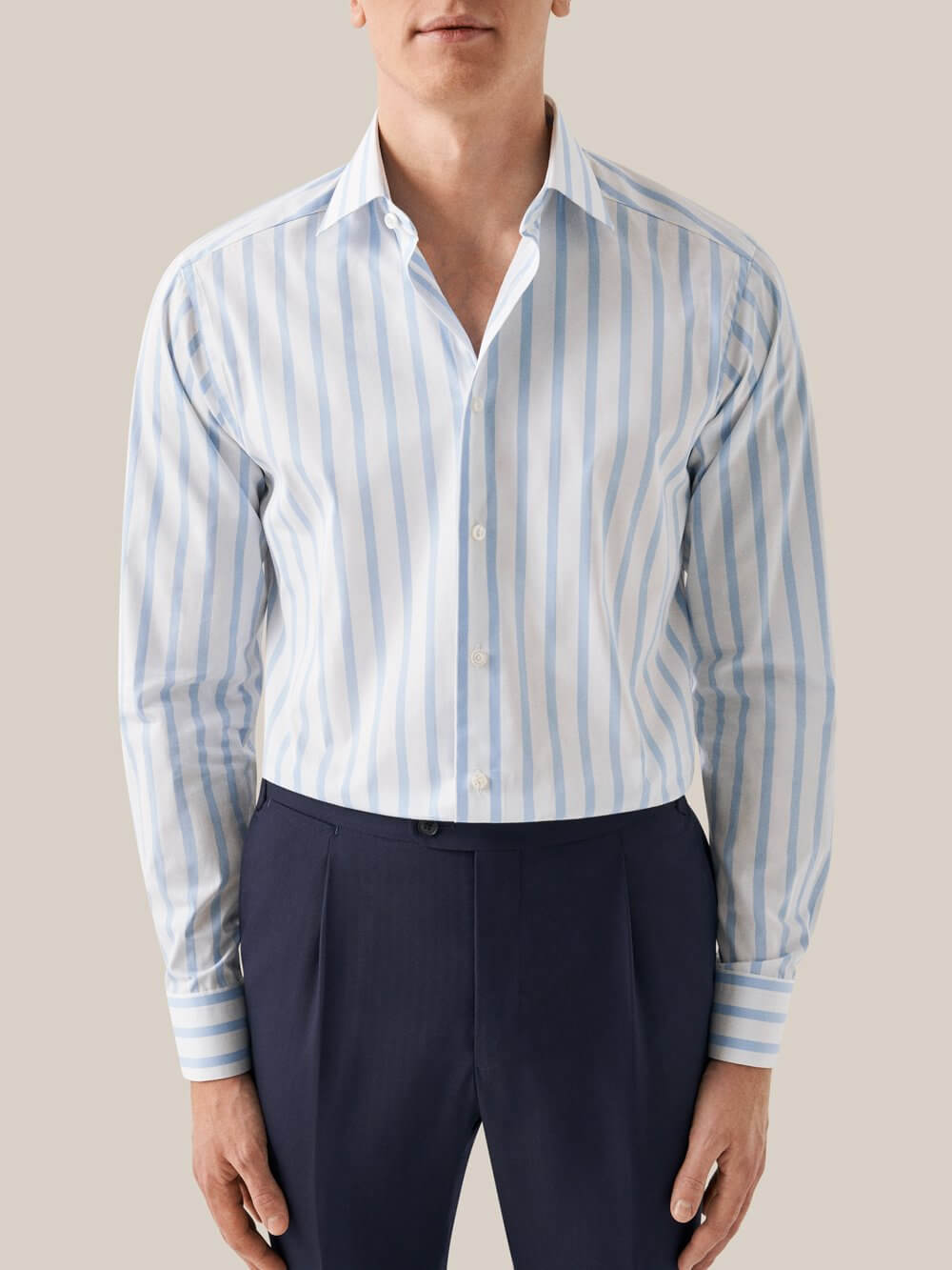 Light Blue Wide Stripe Poplin Shirt