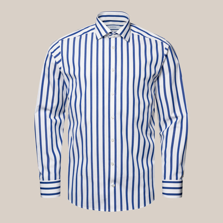 Mid Blue Wide Striped Elevated Poplin Shirt