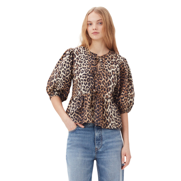 Printed Cotton Poplin Peplum Blouse