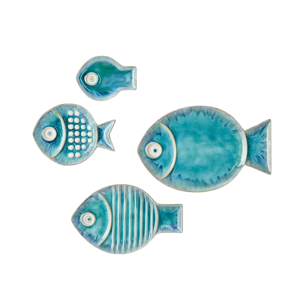 Global Views Blue Fish Plate Lg