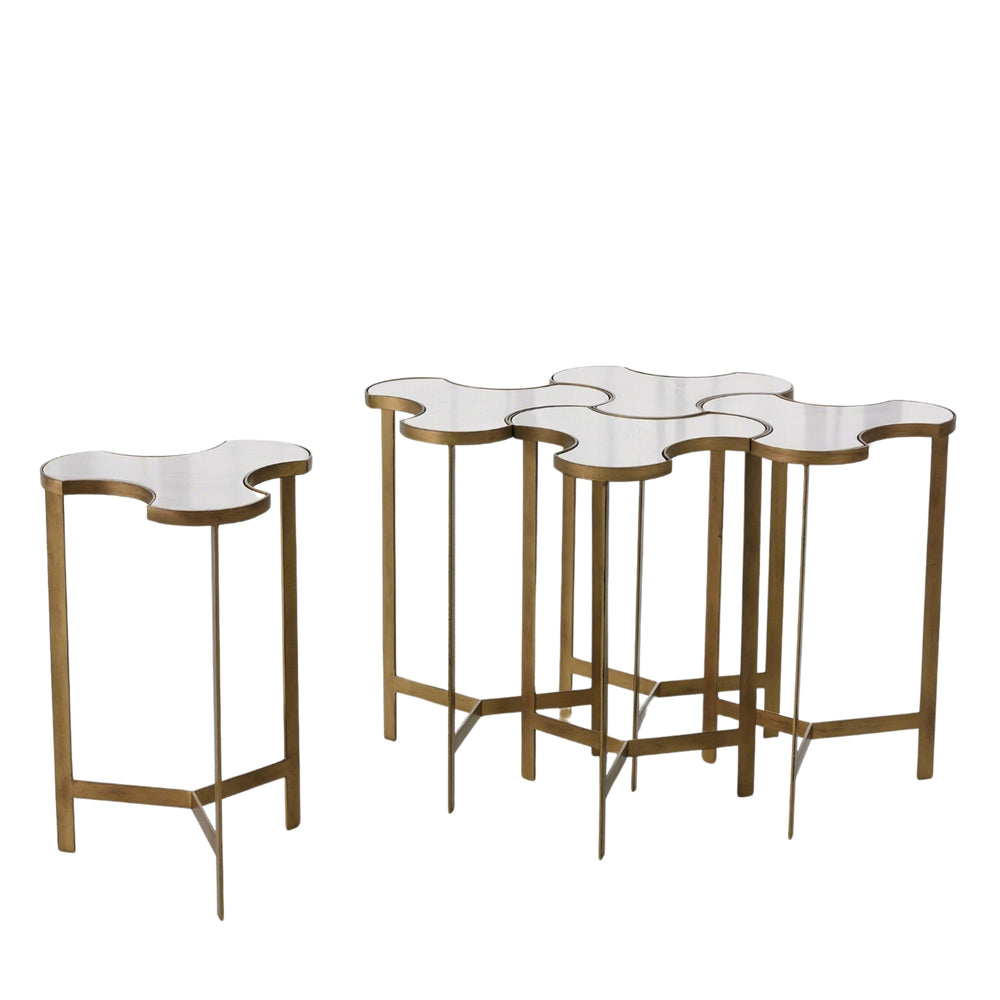 Global Views Link Bunching Table In Gold White Marble