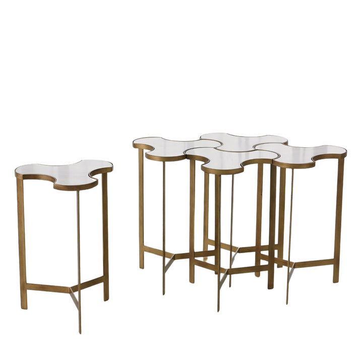 Global Views Link Bunching Table In Gold White Marble