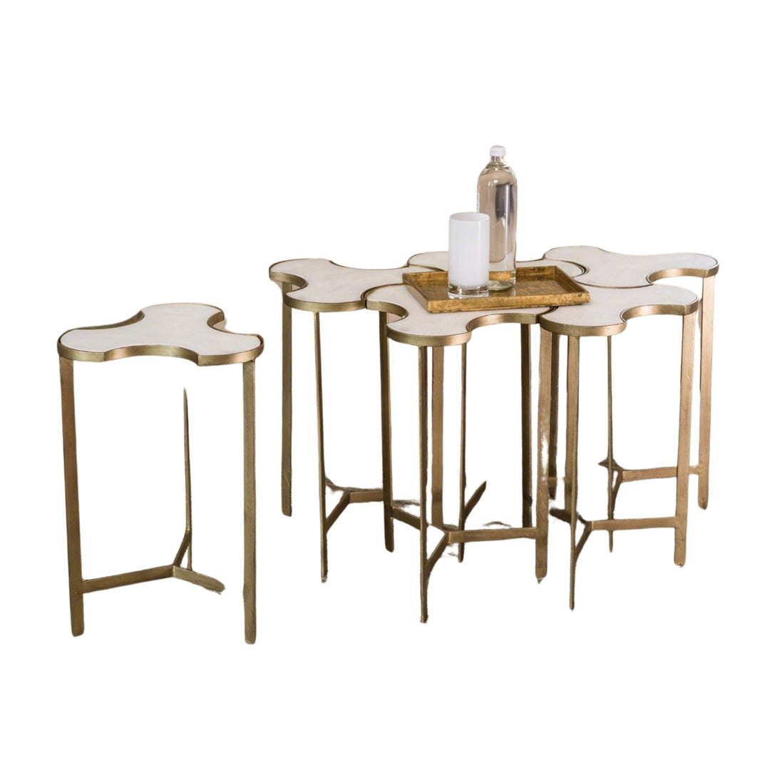 Global Views Link Bunching Table In Gold White Marble