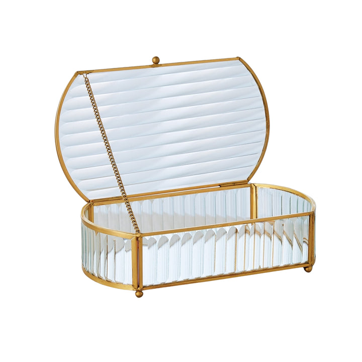 Global Views Reeded Glass Oval Box in Large