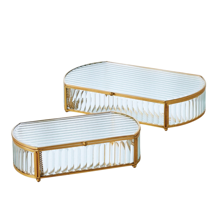 Global Views Reeded Glass Oval Box in Large