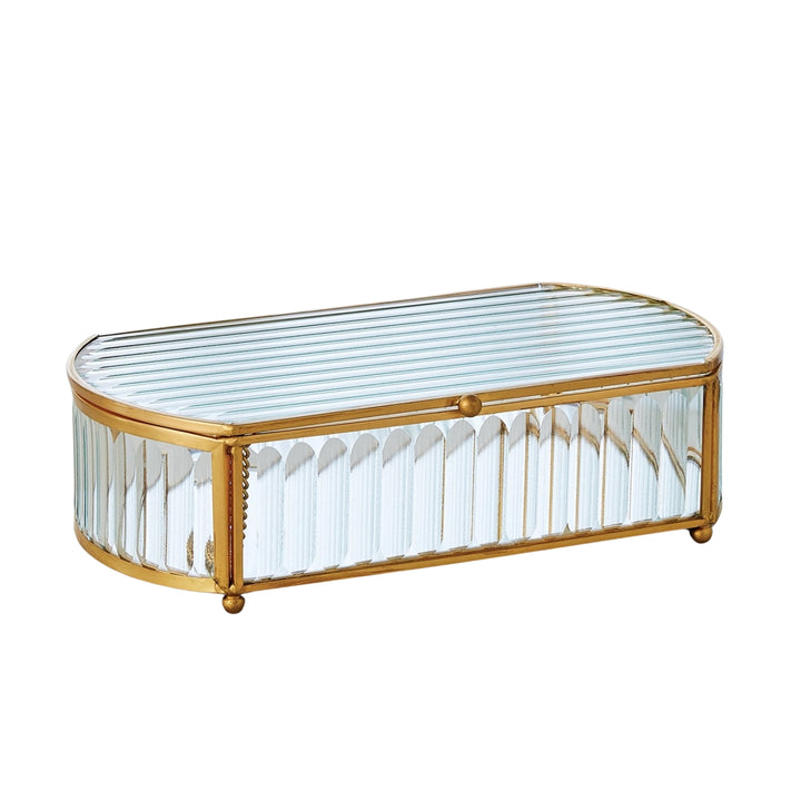 Global Views Reeded Glass Oval Box in Large